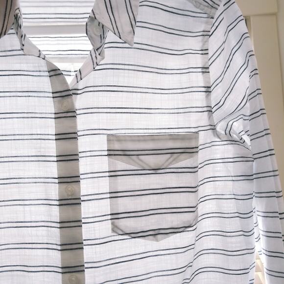 Daily Ritual M 100% Cotton Button Blouse Shirt Top Charcoal Stripe Lightweight - Picture 7 of 9